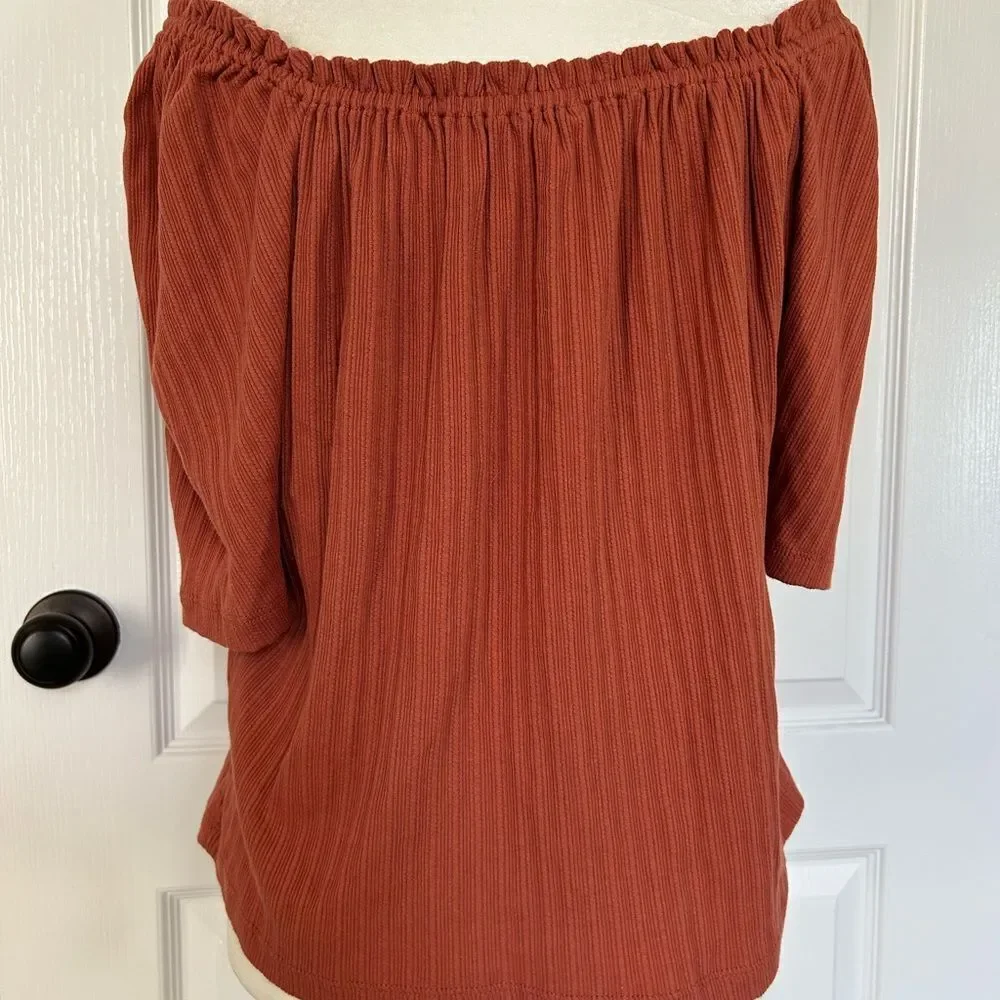 Madewell Rust Off-Shoulder Pullover Top - Picture 3 of 9